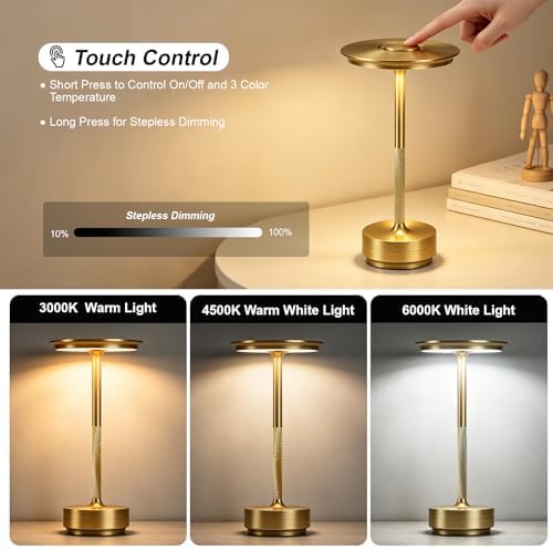 LED Cordless Table Lamp Rechargeable Battery Outdoor Light Gold