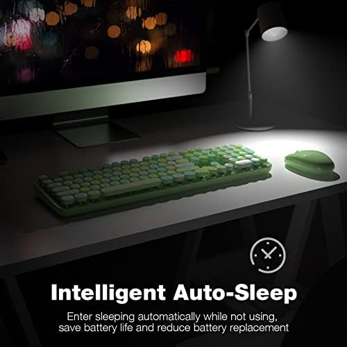 MOFII Wireless Keyboard and Mouse Combo, 2.4GHz Retro Full Size Typewriter Keyboard with Number Pad & Wireless Mouse for Laptop, PC, Desktop, Mac, Windows - Green Colorful