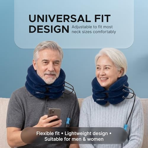 Inflatable Neck Stretcher for Neck Pain Relief, Cervical Traction Device with Hand Pump, 3-Layer Adjustable Neck Decompression Collar for Pinched Nerve, Stiff Neck & Tech Neck Support