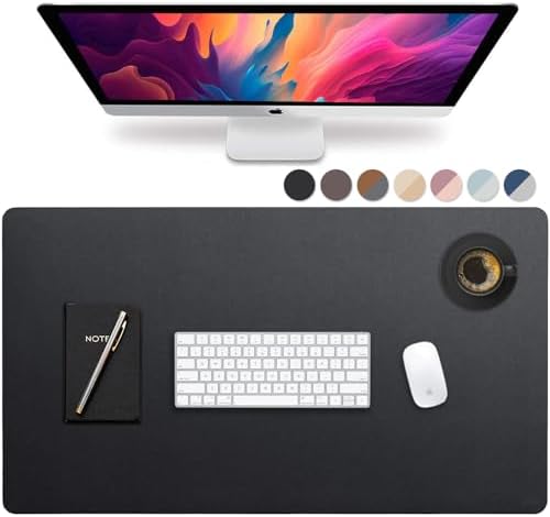 Leather Desk Pad 36" x 20", Vine Creations Office Desk Mat Waterproof Black - Premium Quality - Smooth Mouse Writing Surface - Maximum Protection Dual-Sided Pu Leather Blotter for Desk Office/Home
