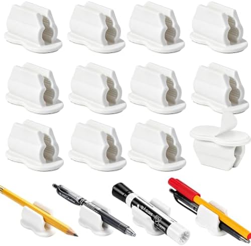 Biottro 12PCS Adhesive Pen Holder Pencil Holder for Desk Wall Clipboard Car Silicone Pens Markers Pencils Organizer Teacher Supplies Office Supplies (12PCS White)