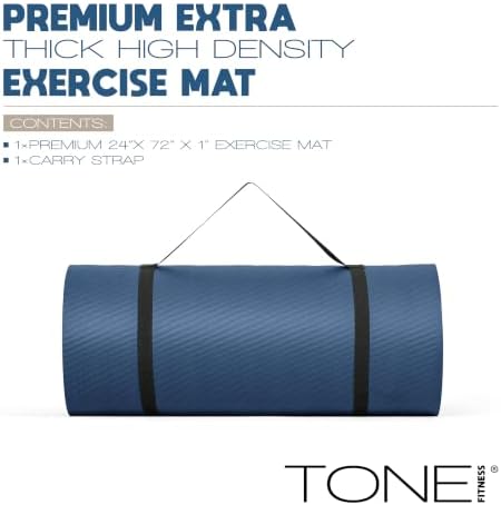 Tone Fitness 1" Extra Thick Yoga Mat, Exercise & Pilates Mat with Strap