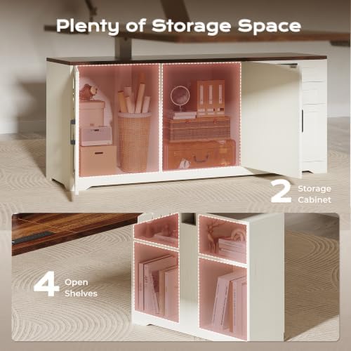 PRAISUN 63'' Farmhouse L Shaped Standing Desk with Outlets and Drawers