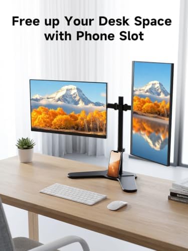 Bracwiser Dual Monitor Stand Mount, Free-Standing Full Motion Monitor Desk Mount for Two 13-32 inch, 15.43lbs, Adjustable Angle Height Monitors Arm, Desk Stand, Ergonomic L Feet, Black (ML7442)