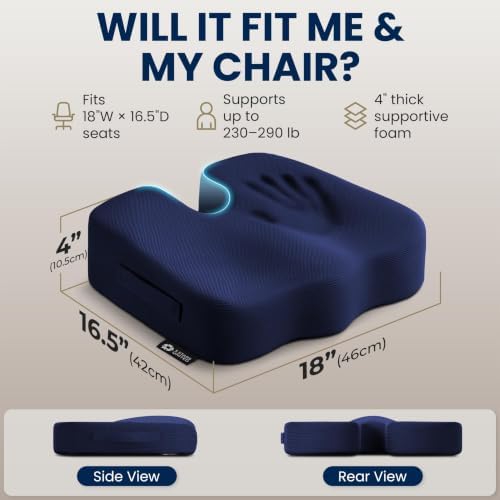 5 STARS UNITED Seat Cushion - Memory Foam Chair Cushion for Tailbone Pain Relief - Ergonomic Support for Coccyx, Sciatica & Butt - Office, Desk & Gaming Chair, Car Seat, Wheelchair, Airplane, Blue