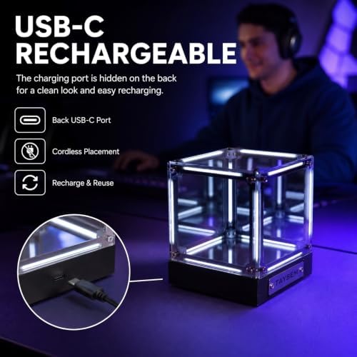 Infinity Mirror Cube Light, USB-C Rechargeable Mood Lighting, White