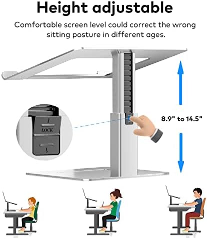 Laptop Stand for Desk, Ergonomic Aluminum Laptop Stand Adjustable Height from 7-15", Sitting and Standing Laptop Riser for 10-17" Notebook