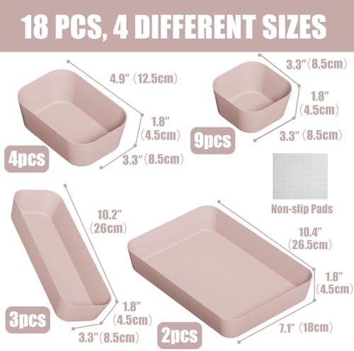 Drawer Organizers Bins 18 PCS for Bathroom Makeup Desk Office