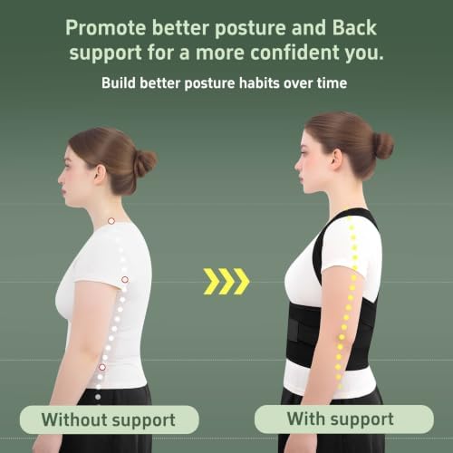 Posture Corrector for Women and Men Back Brace Straightener Instant Scoliosis Adjustable Shoulder Straps Upper Hunchback Support Kyphosis Upright Correction Relief Neck Pain (Black, X-Large)
