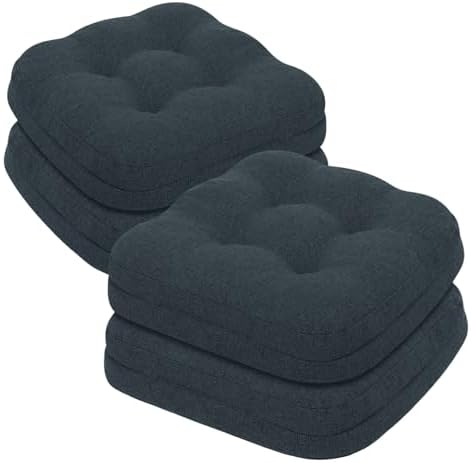 baibu 2-Layer Dining Chair Cushions, 4 Pack, 16.5 x 16.5 x 3.5 in,Navy Blue