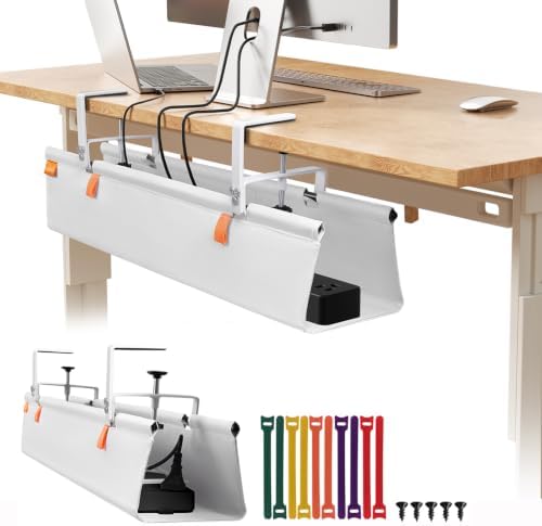 Under Desk Cable Management Tray No Drill, 28Inch Cable Management,White