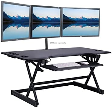 Rocelco 46" Height Adjustable Standing Desk Converter with AC USB Charger and Anti Fatigue Floor Mat - Sit Stand Up Triple Screen Riser Workstation - Keyboard Tray - Black (R DADRB-46-ACUSB-MAFM)