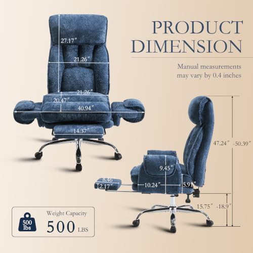 Criss Cross Comfy Office Chair with Adjustable 5-Position Armrests, Retractable Footrest & Headrest, Pet Friendly Reclining Desk Chair for Cross-Legged Sitting Blue