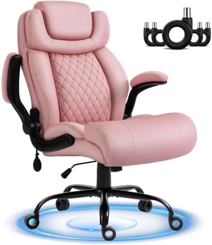 Office Chair, Big and Tall Executive Chair with Air-Lumbar Support, Breathable Desk Computer Chair with Adjustable Flip-up Armrests, Wide Cushion Seat Swivel Home Office Chair