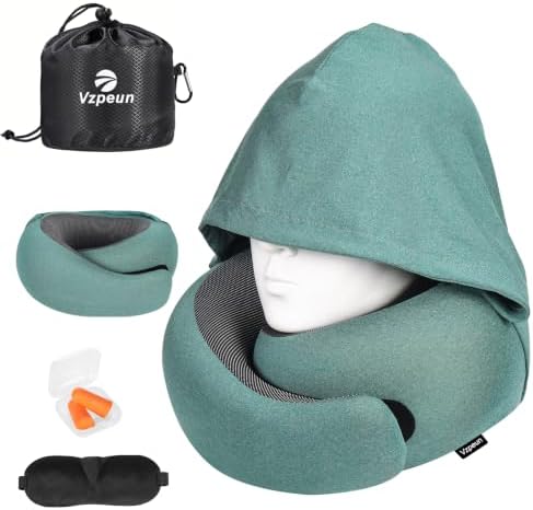 Travel Pillow - Hooded Neck Pillow Airplane Memory Foam Filling