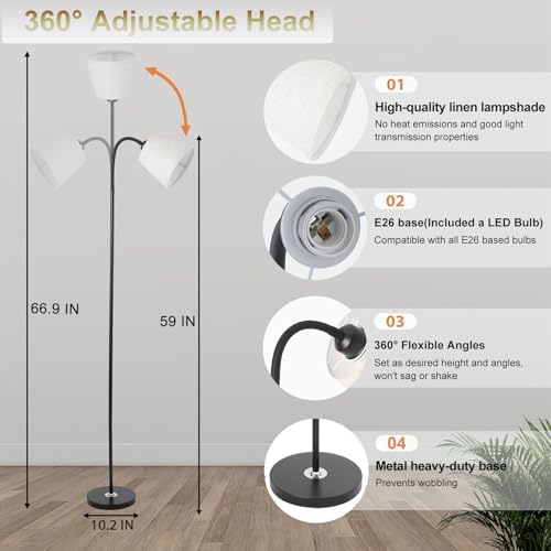 Floor Reading Lamp, Adjustable Height Bendable Short Standing Corner Lamps (Beige)