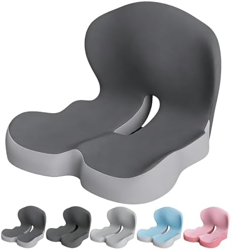 Orthopedic Cushion Seat Cushion,L-Shaped Lumbar Support,Breathable,Design for Office Chair,Car,Wheelchair Ergonomic Non Slip MemoryFoam Seat Skin with Back Support (Dark Grey-b)
