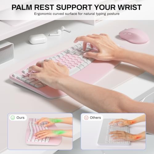 Wireless Keyboard and Mouse Combo,2.4G Ergonomic Wave Keys(Pink-A)