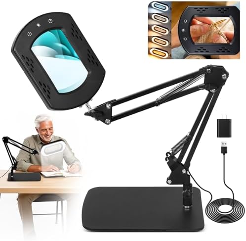 10X Magnifying Glass with Light and Stand,Real Glass Desk Lamp Magnifiers