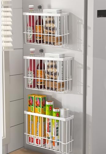 3 Piece Kitchen Cabinet Door Storage Box,Self Adhesive Wall Mounted Storage Boxes,Wardrobe/Bathroom/Refrigerator Small Items Organizer Storage Box (White3)