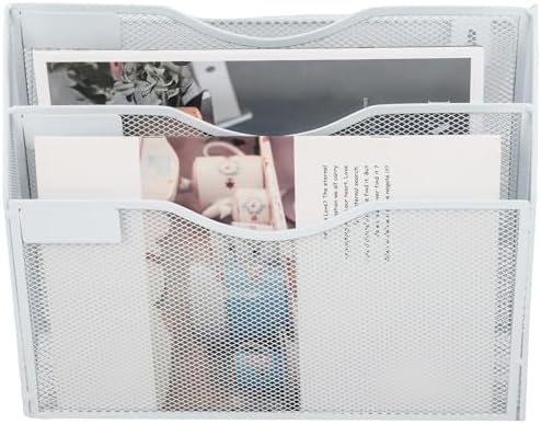 EASEPRES 3 Pocket Mesh Hanging Wall File Organizer, Wall Mounted Mail Paper Document Folder Holder, Clipboard Storage Organization Magazine Rack with Nametag Label for Office Home School, White