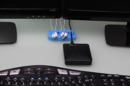 Heaviest Cable Organizer on the Market! Compact and Weighted Desktop Cord Holder for Desk and Nightstand, Eco-Friendly Silicone, No Bad Smell, Bundled with 4 Reusable Cable Ties! (Blue)