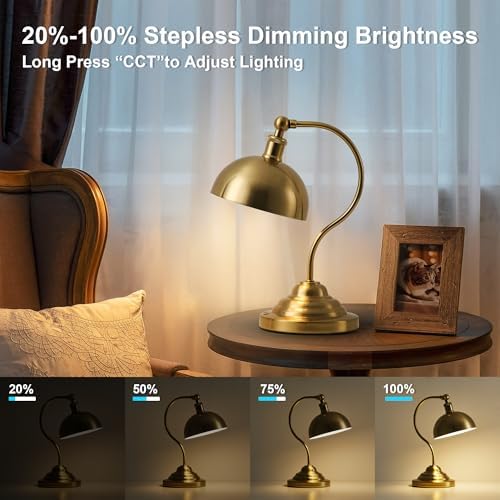 KARTOOSH Cordless Table Lamp, Battery Operated Vintage Desk Light, Brass