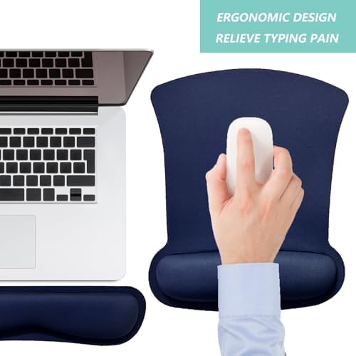 Keyboard Wrist Rest Pad Mouse Pad with Wrist Support Set of 3, Gaming Mousepad with Non-Slip Rubber Base, Ergonomic Memory Foam Mouse Cushion Support for Home Office Laptop Computer, Navy Blue
