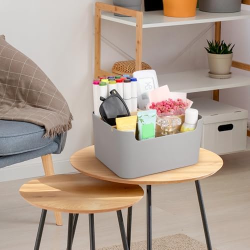 Segarty Gray Desk Storage Organizer, Detachable Divided Bamboo Remote Control Holder Caddy, Desktop Pen Pencil Holder Container Box for Office Supplies Home Bedside Table