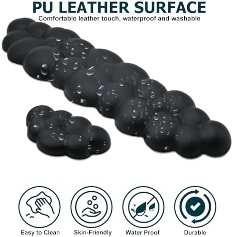 Cloud Wrist Rest Keyboard, PU Leather Memory Foam Wrist Rest for Computer Keyboard, Ergonomic Keyboard Wrist Rest Pad and Cute Mouse Wrist Rest for Gaming, Office, Computer, Typing Pain Relief, Black