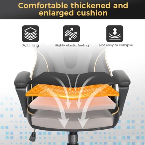 HapGIFT Gaming Chair, Ergonomic Computer Gaming Chairs with Link Armrest, PU Leather Video Game Chairs for Adults Teens, Height Adujustable Racing Style PC Chair for Home, 300LBS (BLACK)