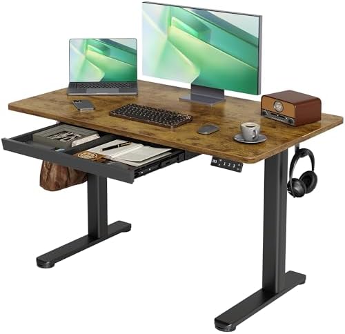 Claiks Electric Standing Desk with Drawers, 48 x 24 Inches Rustic Brown