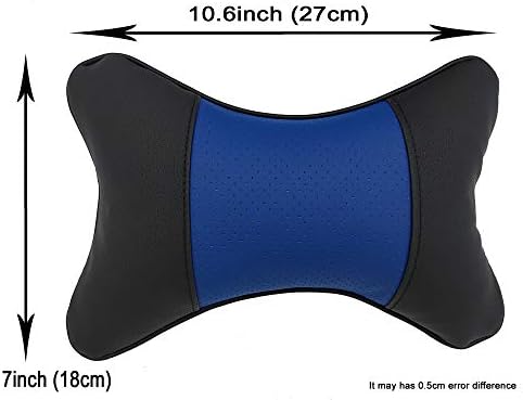 Car Neck Pillows 2pcs Pack Car Headrest Pillow Pu Leather Car Cervical Pillows for Traveling Car Pillows Filled By Fiber (Black) (Black Blue)