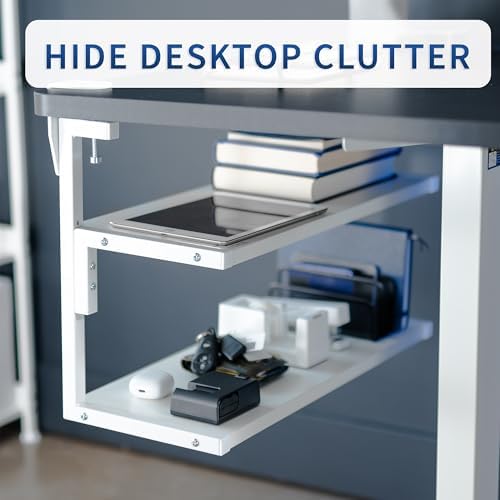 VIVO White Clamp-on 24 inch 2-Tier Desk Shelf, STAND-SHELF24C-W