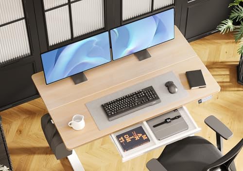 Claiks Electric Standing Desk with Drawers 48 x 24 Inch Natural
