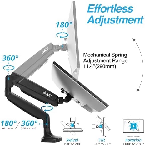 AVLT Single 17"-45" Monitor Arm Desk Mount Premium - Black