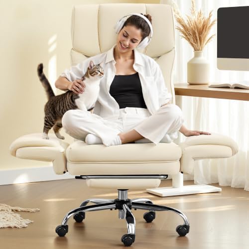 FelixKing Office Chair, Flip Armrests for Pets Criss Cross Legged, White