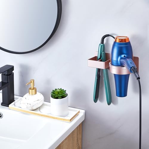 Hair Dryer Holder Wall Mounted, Hair Straightener Holder, Blow Dryer Holder Adhesive, Hair Tool Organizer for Flat Iron, Hairdryer, Curling Iron Holder for Bathroom Vanity Barber Shop (Rose Gold)