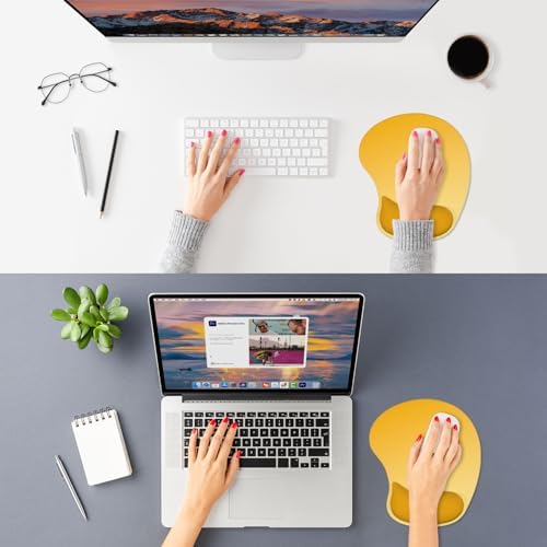 ITNRSIIET Ergonomic Mouse Pad, Cushioned Gel Wrist Rest, Non-Slip Base, Smooth Surface, Cute Multi-Color, 9.5 x 8.2 in, Yellow