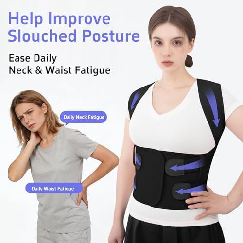 Back Brace Posture Corrector for Women and Men Upgraded Dynamic Traction Correction System Adjustable Shoulder Support Straightener Helps Reduce Upper Lower Back Pain Suitable for Hump Scoliosis Black Medium