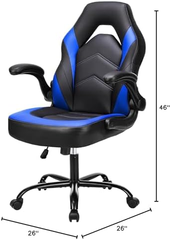 NEWBULIG Computer Gaming Desk Chair - Big Tall Ergonomic Lumbar Support with Flip-up Armrest and 360° Swivel Wheels, PU Leather Height Adjustable, for Home and Office, Blue