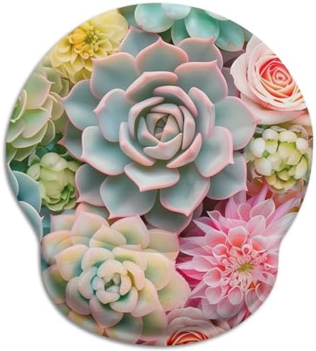 LIMKRIAN Ergonomic Mouse Pad with Wrist Rest, Succulents Office Supplies