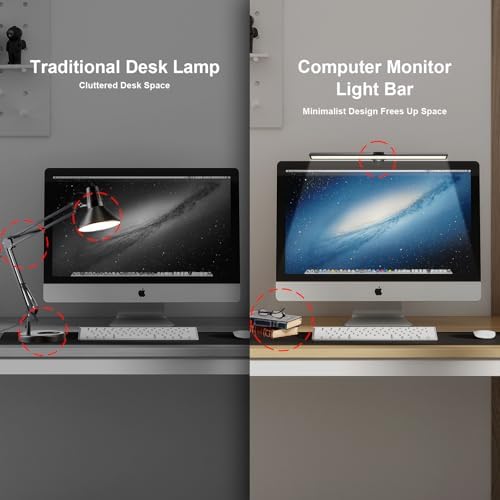 Computer Monitor Lamp 16“, Hand-Sweep Sensor Function, LED Screen Monitor Lamp for Eye Caring, 5 Adjustable Brightness & 5 Color Temperature, Touch Control USB Powered Screen Bar for Desk & Office