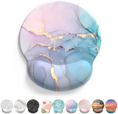 eulps Mouse Pad with Wrist Rest, Comfortable Computer Mousepad with Gel Wrist Support Smooth Surface and Non-Slip PU Base for Pain Relief, Laptop, Office & Home (Cyan Pink Marble)