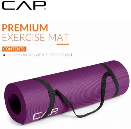 CAP Barbell 1/2-Inch High Density Exercise Yoga Mat with Strap | Multiple Options