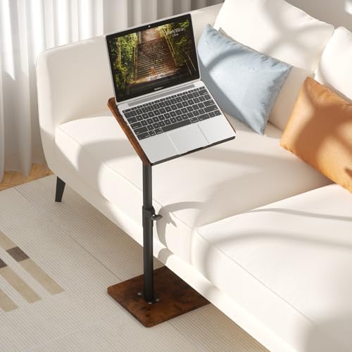 YUHFERA Sofa Armrest Tray Table for Couch - 360° Swivel Height Adjustable End for Small Spaces, Snack Side Table for Bed or Chair with Phone & Tablet Slot (Rich,Angle Adjustable)