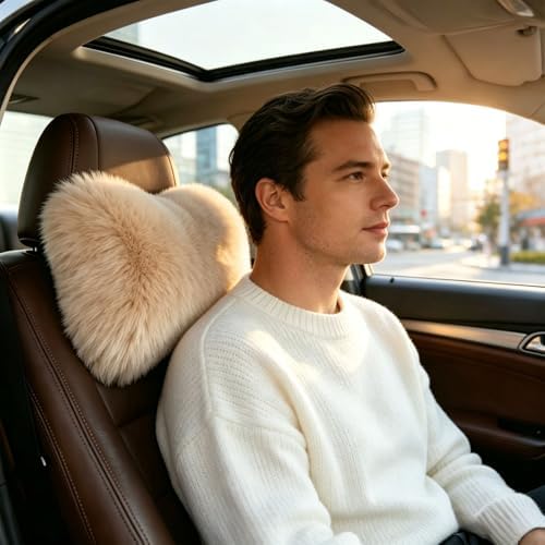 Car Headrest Pillow Plush Protector Neck Rest Pillows, Tan