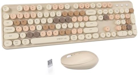 UBOTIE Colorful Wireless Keyboard and Mouse Combo (Milk Tea-Colorful)