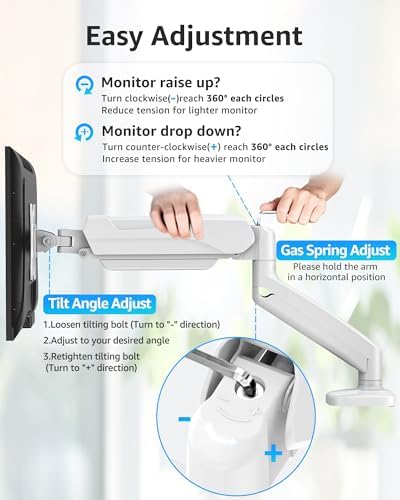 MOUNTUP Single Monitor Desk Mount Holds Screen up to 32 inch, Height Adjustable Monitor Arm, Full Motion Computer Monitors Stand with Clamp/Grommet Base, VESA Mounts Fit 4.4-19.8lbs Computer, White