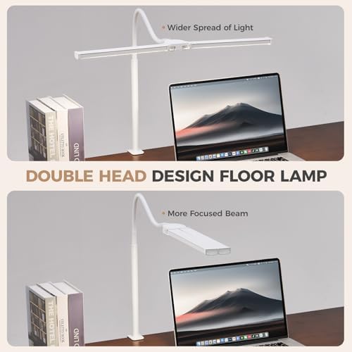 Voncerus LED Desk Lamp for Home Office, Double Head Desk Light with Clamp